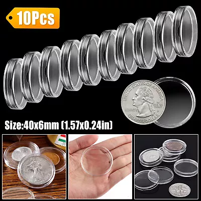 10X Clear Coin Holder Round Capsules Box 40 X 6 Mm For 2 Oz Coins Silver Rounds • $9.98