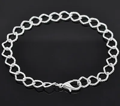 1 Silver Plated Textured Charm Bracelets 20cm Long Blank H14185 • £2.79