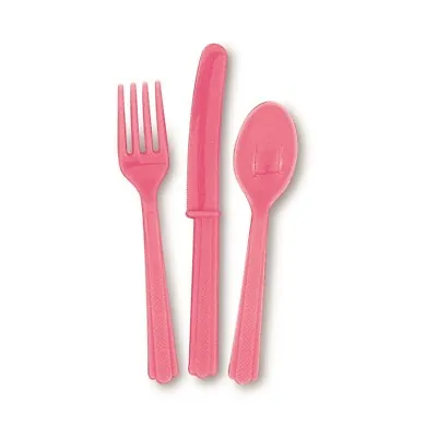 £2.49 • Buy Hot Pink Plastic Party Cutlery 18 Pieces | Fork | Spoon | Knife Disposable 