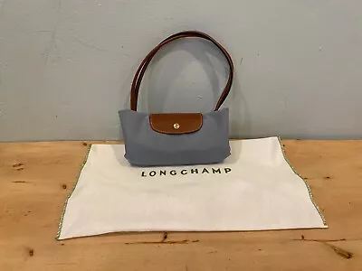 NWOT/B Longchamp Le Pliage Expandable Tote  Baby Blue Nylon / Brown Leather • $150.89