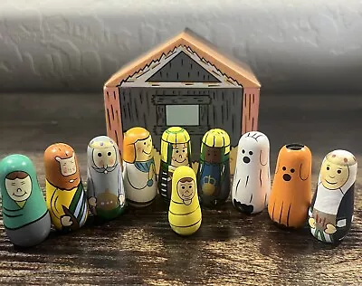 Miniature 12 Piece Wood Nativity Set Christmas Stable Box • $15