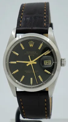 Rolex Ref 15000 Steel Auto 34mm Black Dial Oyster Perpetual Date On Strap C.1988 • $5600