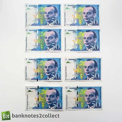 FRANCE: 8 X 50 French Franc Banknotes. • £26