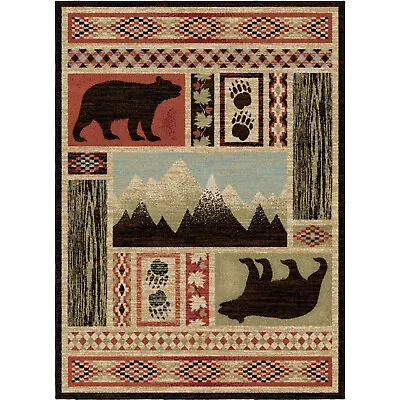 Aspen Round Area Rug Lodge Cabin Bear Paw Black Red Green *FREE SHIPPING* • $39.99