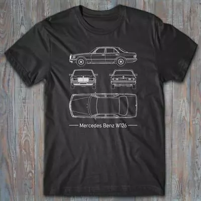 Automotive T-shirt - Mercedes W126 - JDM Technical Blueprint - Tee Shirt • $17.81