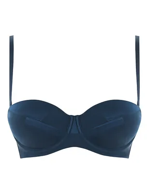 BNWT Myla Patchwork Silk Padded Strapless Balcony Bra In Ink Blue 36B RRP £110 • £33