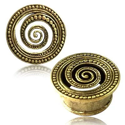 Tribal Afghan Dots Brass Spiral Tunnels Plugs Gauges Plugs Plug Ear Gauge • $14.93