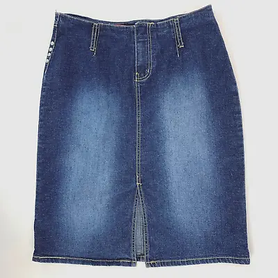 Lazer Jeans Womens Junior Size 7 Denim Jean Pencil Skirt Split Front Knee Length • $12.99