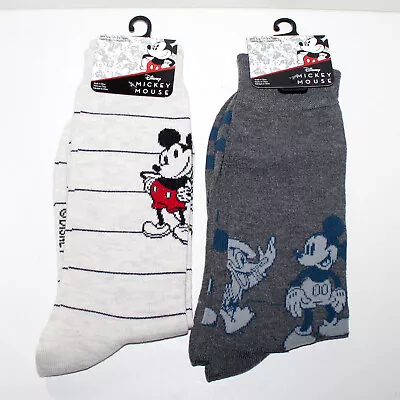 2 Pairs Of Disney Socks Mickey Mouse Donald Duck Light Dark Gray Size 6 - 12 • $10.79
