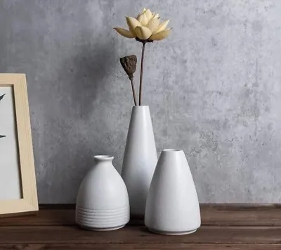 White Ceramic Vase Set Of 3 Flower Vase For Modern Rustic Farmhouse Decor Small • $17