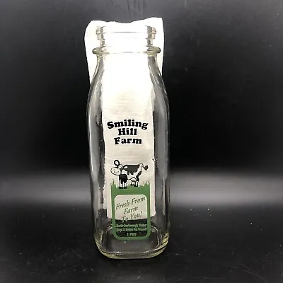 Smiling Hill Farm Glass Milk Cream Bottle 1 Pint North Scarborough ￼Maine • $9.99