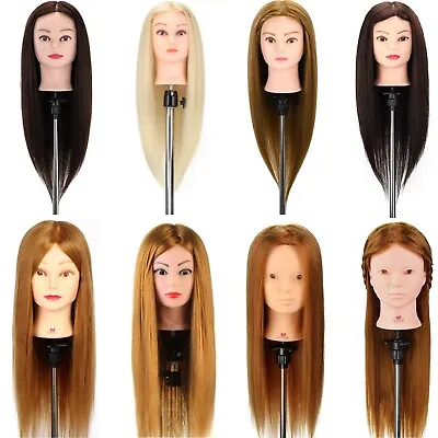 22''-28'' Real Hair Training Head Hairdressing Mannequin Doll&Braid Sets&Clamp • £10.99