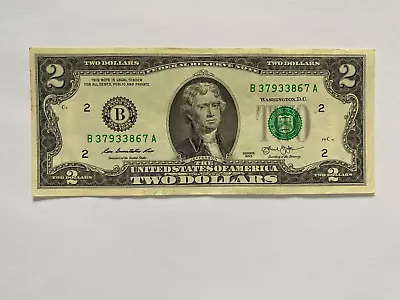 USA Real Money $2 Paper Money TWO  DOLLARS Serial Number B 37933867 A Dolla 2013 • $14.99