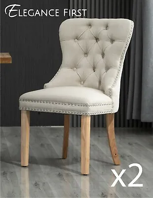 $496 • Buy 2 X  Beige French Provincial Fabric Dining Chairs Upholstered Tufted Back Studs 