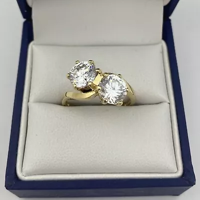 Impressive 14ct  Gold & CZ Twin Stone Ring. Size 0.   4.85 Grams. • £250