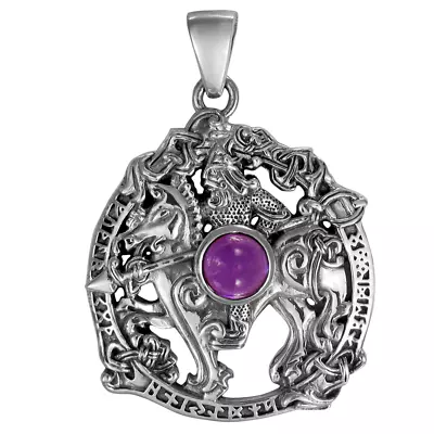 Sterling Silver Odin Sleipnir Amethyst Rune Pendant Norse Viking Asatru Jewelry • $89.99