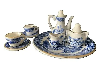 Vintage Miniature Tea Set Hand Painted Porcelain Dollhouse Size Oriental Design • $9.95