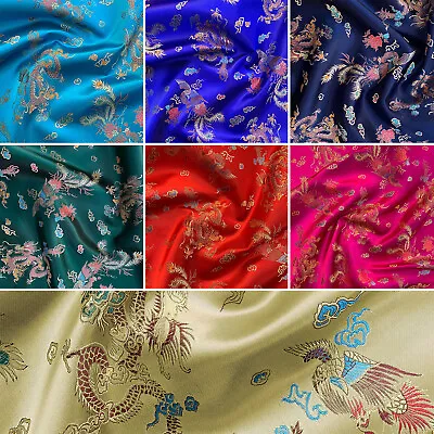 £1.49 • Buy Brocade Chinese Dragon Embroidered Silky Satin Oriental Fabric | 36  - 90cm Wide