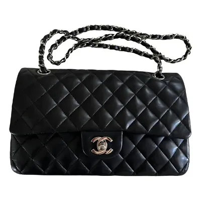 CHANEL Classic Double Flap Black Quilted Medium Lambskin Silver Hardware Bag • $8499