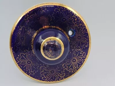 Hall Blue Gold Encrusted Teapot With Spout Turning Down 6 Cup Lid Only • $15.99