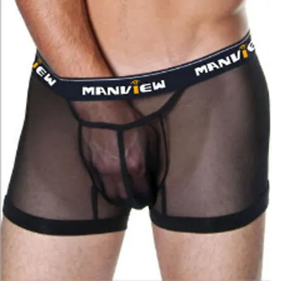 MANVIEW Sexy Mens Mesh See Thru Underwear Boxer Shorts Lingerie Comfortable • $4.79