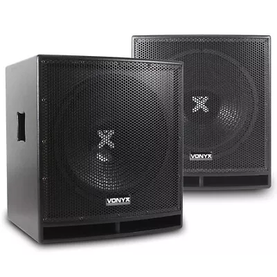 Pair Pro 15  Active Powered Subwoofer Bass Bin DJ Disco PA Sub Speaker 1600W • £619