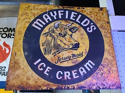 Original Mayfield's Ice Cream Jersey Maid Yellow Metal Flange Sign  • $850