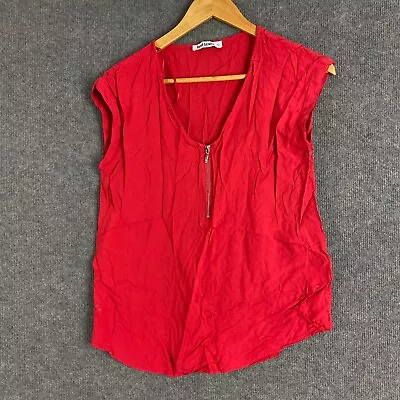 Just Jeans Top Womens 10 Red Shirt Front Zip Tunic Formal Career Office Ladies • $12.95