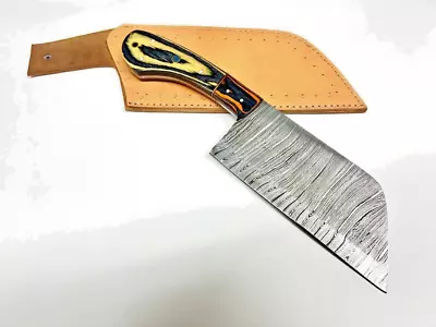Hand Forged Damascus Cleaver Kitchen Knife Survival Cutting Wood With Cover • $7