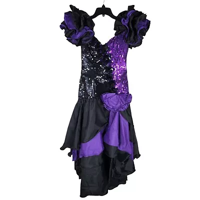 Vintage ALYCE DESIGNS Size 4 1980s Black Purple Sequin Ruffle Puff Prom Dress • $124.50