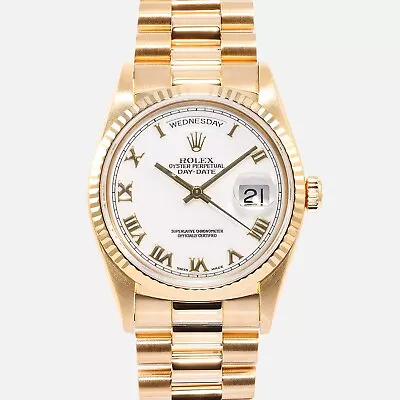 Rolex Day-Date President Yellow Gold 36mm White Roman Dial 18238 Complete 1999 • $18495