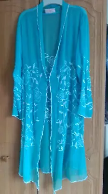 Ladies Blue Embroidered Negligee By Rebecca. Small Size. • £9.99