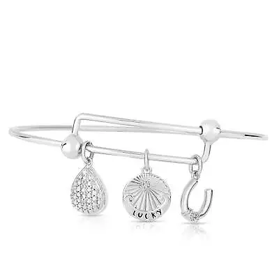 Expandable Charm Bangle Bracelets For Women In Rhodium Plated Brass • $29.99