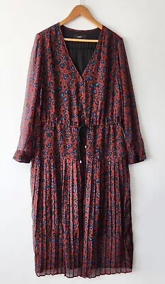 NEXT Size 18 Brick Red Animal Print Georgette Long Sleeve Maxi Dress • $23.50