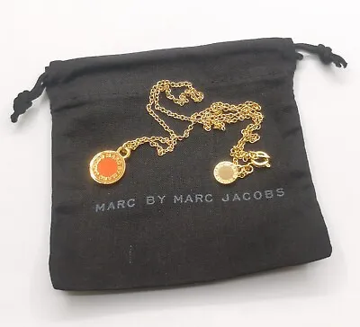 Marc By Marc Jacobs Orange Enamel Logo Disc Pendant Necklace~Classic~ • $27.88