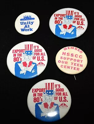 6 Vintage 80s Commerce Unity At Work Teen Center Pinback Buttons Various Sizes • $10.99