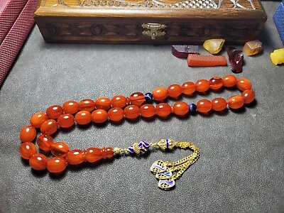 Amber Bakelite Prayer Beads Tasbih Rosary Misbaha SILVER TASSEL EXCELLENT • $139.90