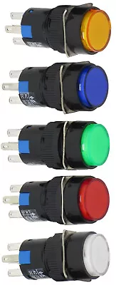 (1) 16mm Round 5-Pin Push Button Blue Green Red White Yellow LED AC/DC • $8.99