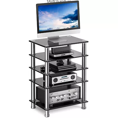 5-Tier AV Shelf Media Stand Stereo Cabinet Audio-Video TowerTempered Glass • $70.99