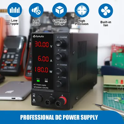 DC Power Supply Variable 30V 6A 4 Digits Large LED Display Adjustable Lab Grade • $51.69