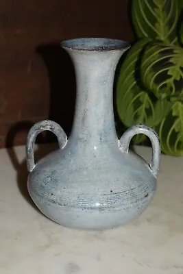 Vintage Double Handled Metal Blue & Gray Vase ~ Made In India • $18