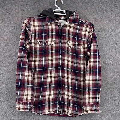 American Eagle Jacket Mens Medium Red Blue Plaid Button Up Hoodie Outdoors • $39.99