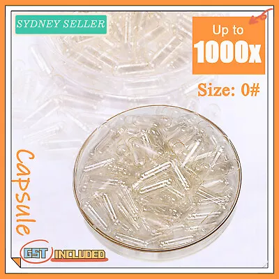 1000x Empty Hard Gelatin Capsule Size 0# Clear Kosher Gel Medicine Pill Vitamins • $6.99