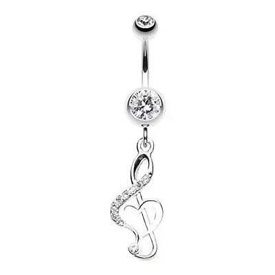 Lovely G Clef Music Note Belly Button Ring Clear CZ Body Jewelry Gem Sexy • $13.99