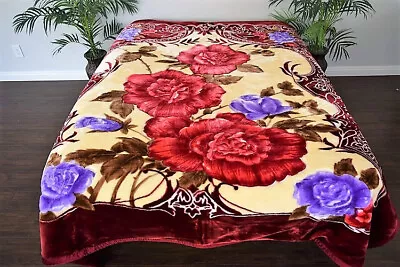 ☀️NEW 6.5 POUND SOFT 2 PLY QUEEN KOREAN MINK BLANKET  Red Roses Floral Flower • $69.99