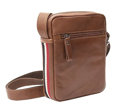 Texan Men's Cognac Brown Soft Leather Small Shoulder Flight Bag Crossbody  NEW • £39.99