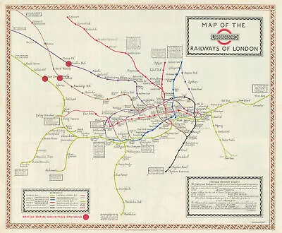 Map Of The Underground Railways Of London By Macdonald Gill. January 1923 • $964.29