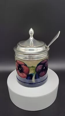 Rare Vintage Moorcroft  Sterling Silver Art Pottery Hand Painted Jar & Spoon • $790.99