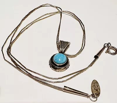 Vintage RB Running Bear Turquoise Sterling Silver Liquid 2 Strand Necklace • $46