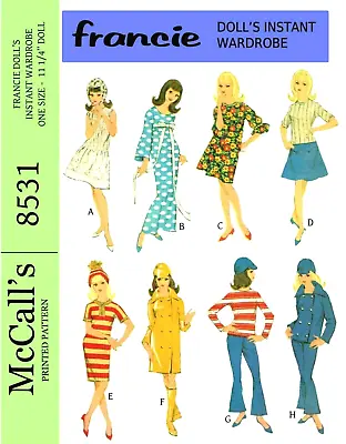 Vintage 1960s Francie Barbie Mod Clothes Pattern Reproduction McCall's 8531 • $7.95